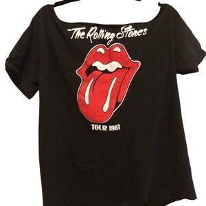 VINTAGE Rolling Stones 1981 Tour Tshirt Red White Lips Tongue Graphic Tee size L